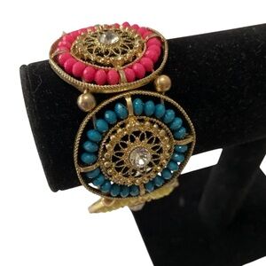 Beaded Mandala Stretch Multicolored Bracelet Boho Casual Teal Pink Yellow